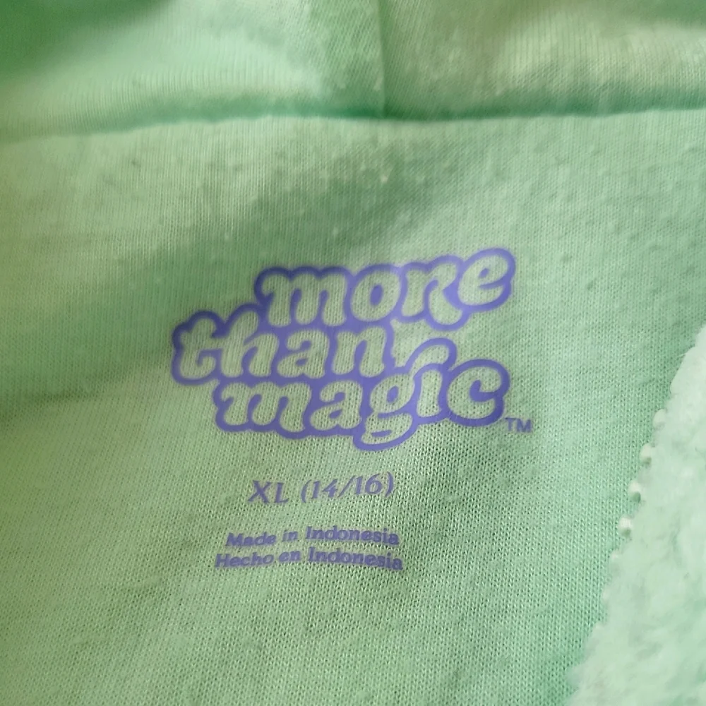 More Than Magic Faux Fur Sequin Zip Hoodie Mint Green Girls XL 14‑16